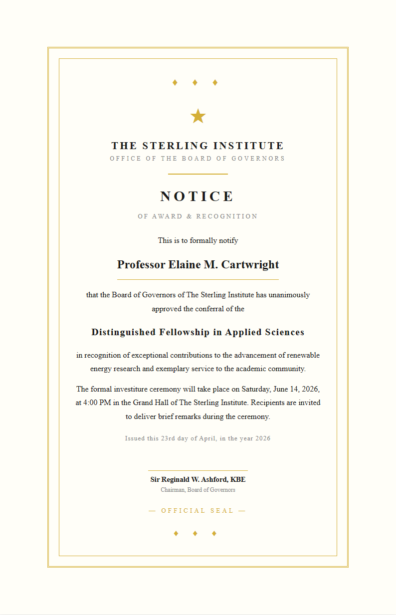 Certificate Style Notice